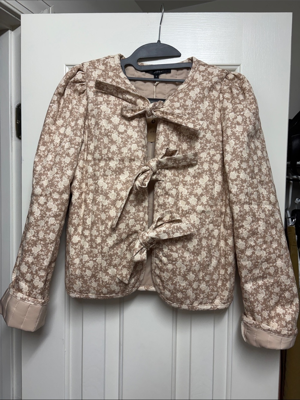 Blu Pepper Floral Tie-Front Jacket - Beige Floral cottagecore